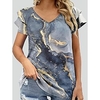 T shirt Tee Femme Décontractée du"idien Sortie Thème Bohémien Géométrique Peinture Rayé Graphic Géométrique Manches Courtes Patchwork Imprimer Col en V Ethnique Rétro Vintage Hawa en Gris Hauts miniinthebox