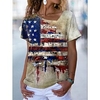 T shirt Tee Femme Décontractée du"idien Vacances Drapeau Manches Courtes Patchwork Imprimer Col en V basique Kaki Hauts Standard S / 3D effet miniinthebox