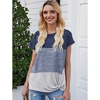 T shirt Tee Femme Décontractée Fin de semaine Bloc de couleur Manches Courtes Col Rond basique Vert Bleu Violet Hauts Standard S miniinthebox