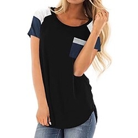 T shirt Tee Femme Décontractée Fin de semaine Bloc de couleur Manches Courtes Poche Col en V basique Noir Bleu Vin Hauts Standard S miniinthebox