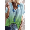 T shirt Tee Femme Décontractée Fin de semaine Dégradé de Couleur Manches Courtes Imprimer Col en V basique Vert Hauts Standard S miniinthebox