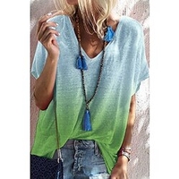 T shirt Tee Femme Décontractée Fin de semaine Dégradé de Couleur Manches Courtes Imprimer Col en V basique Vert Hauts Standard S miniinthebox