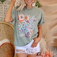 T shirt Tee Femme Décontractée Fin de semaine Fleur Peinture Floral Lettre Manches Courtes Imprimer Col Rond basique Gris Hauts Standard S miniinthebox