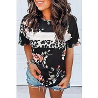 T shirt Tee Femme Décontractée Fin de semaine Fleur Peinture Floral Léopard Manches Courtes Imprimer Col Rond basique Noir Vin Hauts Standard S / 3D effet miniinthebox
