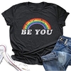 T shirt Tee Femme Décontractée Fin de semaine Peinture à imprimé arc-en-ciel Texte Manches Courtes Imprimer Col Rond basique Vert Blanche Noir Hauts Standard S miniinthebox