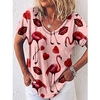 T shirt Tee Femme Décontractée Fin de semaine Peinture Animal Manches Courtes Imprimer Col en V basique Vert Blanche Rose Claire Hauts Standard S / 3D effet miniinthebox