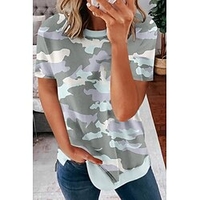 T shirt Tee Femme Décontractée Fin de semaine Peinture camouflage Léopard Manches Courtes Imprimer Col Rond basique Blanche Vert Claire Vert Véronèse Hauts Standard S / 3D effet miniinthebox