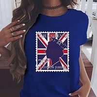 T shirt Tee Femme Décontractée Fin de semaine Peinture Drapeau Manches Courtes Imprimer Col Rond basique Vert Blanche Bleu Hauts Standard S miniinthebox