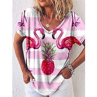 T shirt Tee Femme Décontractée Fin de semaine Peinture Floral Fruit Animal Manches Courtes Imprimer Col en V basique Blanche Noir Bleu Hauts Standard S / 3D effet miniinthebox
