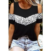 T shirt Tee Femme Décontractée Fin de semaine Peinture Léopard Manches Courtes Accueil froid Imprimer Col Rond basique Noir Hauts Standard S miniinthebox