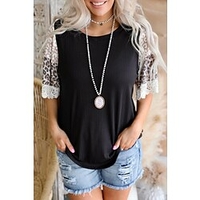 T shirt Tee Femme Décontractée Fin de semaine Peinture Léopard Manches Courtes Garniture en dentelle Imprimer Col Rond basique Noir Rose Claire Hauts Standard S miniinthebox