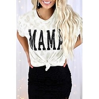 T shirt Tee Femme Décontractée Fin de semaine Peinture Léopard Texte Manches Courtes Imprimer Col Rond basique Blanche Hauts Standard S miniinthebox