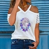 T shirt Tee Femme Décontractée Fin de semaine Peinture Plume Manches Courtes Découpé Accueil froid Imprimer Col en V basique Vert Gris Violet Hauts Standard S miniinthebox