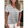 T shirt Tee Femme Décontractée Fin de semaine Peinture Rayé Manches Courtes Imprimer Col en V basique Gris Hauts Standard S miniinthebox