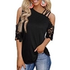 T shirt Tee Femme Décontractée Fin de semaine Plein Demi Manches Dentelle Accueil froid Une Epaule basique Noir Hauts Standard S miniinthebox