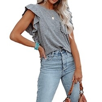 T shirt Tee Femme Décontractée Fin de semaine Plein Manches Courtes A Volants Col Rond basique Blanche Noir Bleu Hauts Standard S miniinthebox