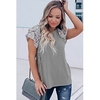 T shirt Tee Femme Décontractée Fin de semaine Plein Manches Courtes A Volants Dentelle Patchwork Col Rond basique Bleu Gris Hauts Standard S miniinthebox