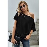 T shirt Tee Femme Décontractée Fin de semaine Plein Manches Courtes Accueil froid Une Epaule basique Vert Noir Bleu Hauts Standard S miniinthebox