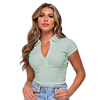 T shirt Tee Femme Décontractée Fin de semaine Plein Manches Courtes Col de Chemise basique Vert Blanche Noir Hauts Standard S miniinthebox