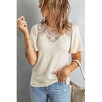 T shirt Tee Femme Décontractée Fin de semaine Plein Manches Courtes Dentelle Patchwork Col Rond basique Vert Blanche Noir Hauts Standard S miniinthebox