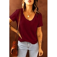 T shirt Tee Femme Décontractée Fin de semaine Plein Manches Courtes Poche Col en U basique Vert Blanche Noir Hauts Standard S miniinthebox