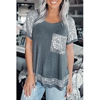 T shirt Tee Femme Décontractée Fin de semaine Plein Manches Courtes Poche Col Rond basique Gris Beige Hauts Standard S miniinthebox