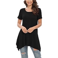 T shirt Tee Femme Décontractée Fin de semaine Plein Manches Courtes Tunique fluide Col Rond basique Blanche Noir Bleu Hauts Standard S miniinthebox