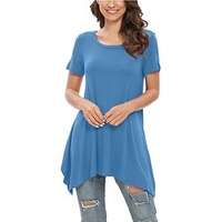 T shirt Tee Femme Décontractée Fin de semaine Plein Manches Courtes Tunique fluide Col Rond basique Bleu Violet Vin Hauts Standard S miniinthebox