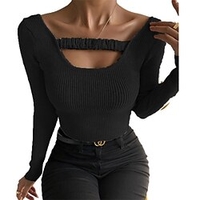 T shirt Tee Femme Décontractée Fin de semaine Plein Manches Longues Col en U basique Blanche Noir Gris Hauts Mince S miniinthebox