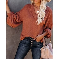 T shirt Tee Femme Décontractée Fin de semaine Plein Manches Longues Col en V basique Orange Hauts Manches Lanterne Ample S miniinthebox