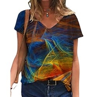 T shirt Tee Femme Décontractée Vacances Fin de semaine Fleur Abstrait 3D Floral Graphic Manches Courtes Imprimer Col en V basique Vert Rose Claire Jaune Hauts Standard S / 3D effet miniinthebox