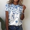 T shirt Tee Femme Décontractée Vacances Fin de semaine Fleur Peinture Floral Manches Courtes Imprimer Col Rond basique Bleu Rose Claire Jaune Hauts Standard S / 3D effet miniinthebox