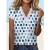 T shirt Tee Femme Décontractée Vacances Fin de semaine Fleur Peinture Floral Pois Manches Courtes Garniture en dentelle Imprimer Col en V basique Blanche Bleu Hauts Standard S / 3D effet miniinthebox