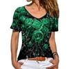 T shirt Tee Femme Décontractée Vacances Fin de semaine Fleur Peinture Floral Rose Manches Courtes Imprimer Col en V basique Vert Bleu Gris Hauts Standard S / 3D effet miniinthebox