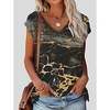 T shirt Tee Femme du"idien Géométrique Peinture Rayé Graphic Géométrique Manches Courtes Imprimer Col en V Bohème Gris Foncé Hauts Standard S / 3D effet miniinthebox