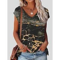 T shirt Tee Femme du"idien Géométrique Peinture Rayé Graphic Géométrique Manches Courtes Imprimer Col en V Bohème Gris Foncé Hauts Standard S / 3D effet miniinthebox