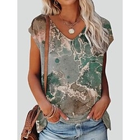 T shirt Tee Femme du"idien Géométrique Peinture Rayé Graphic Géométrique Manches Courtes Imprimer Col en V Bohème Gris Hauts Standard S / 3D effet miniinthebox