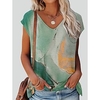 T shirt Tee Femme du"idien Géométrique Peinture Rayé Graphic Manches Courtes Imprimer Col en V Bohème Vert Claire Hauts Standard S / 3D effet miniinthebox