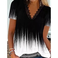 T shirt Tee Femme du"idien Graphic Manches Courtes Garniture en dentelle Imprimer Col en V basique Noir Hauts Ample S / 3D effet miniinthebox