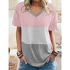 T shirt Tee Femme Intérieur Décontractée du"idien Bloc de couleur Manches Courtes Patchwork Col en V Rétro Vintage Vert Bleu Violet Hauts Standard S miniinthebox