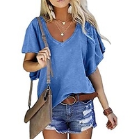 T shirt Tee Femme Intérieur Décontractée du"idien Plein Couleur Pleine Manches Courtes Col en V basique Décontractée du"idien Blanche Noir Bleu Hauts S miniinthebox