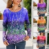 T shirt Tee Femme Jaune Bleu Violet Graphic Imprimer manche longue du"idien Fin de semaine basique Col Rond Normal Standard Peinture S miniinthebox