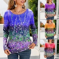 T shirt Tee Femme Jaune Bleu Violet Graphic Imprimer manche longue du"idien Fin de semaine basique Col Rond Normal Standard Peinture S miniinthebox