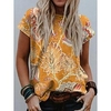 T shirt Tee Femme Jaune Rouge Marron Floral Géométrique Imprimer Manche Courte du"idien Fin de semaine Ethnique Col Rond Normal Standard Fleur Géométrique Peinture S miniinthebox