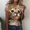 T shirt Tee Femme Marron Chat 3D Imprimer Manches Courtes Casual Fin de semaine basique Col Rond Normal Standard Chat 3D Peinture S miniinthebox
