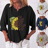 T shirt Tee Femme Noir Blanche Bleu Spot Multicouleur Texte Imprimer manche longue Vacances Fin de semaine basique Col V Normal Standard Fleur Peinture S miniinthebox