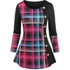 T shirt Tee Femme Noir Plaid Bouton Imprimer manche longue du"idien Fin de semaine basique Col Rond Normal Standard Peinture S miniinthebox