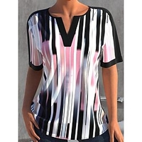 T shirt Tee Femme Rose Claire Rayé Imprimer Manche Courte du"idien Fin de semaine basique Col V Normal Standard Peinture S miniinthebox