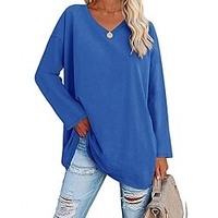 T shirt Tee Femme Vert Bleu Violet Plein Manches Longues Casual Fin de semaine basique Col V Normal Coton Standard S miniinthebox