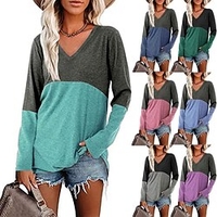 T shirt Tee Femme Vert Claire Rose Claire bleu marine Bloc de couleur Patchwork manche longue du"idien Fin de semaine basique Col V Normal Standard S miniinthebox